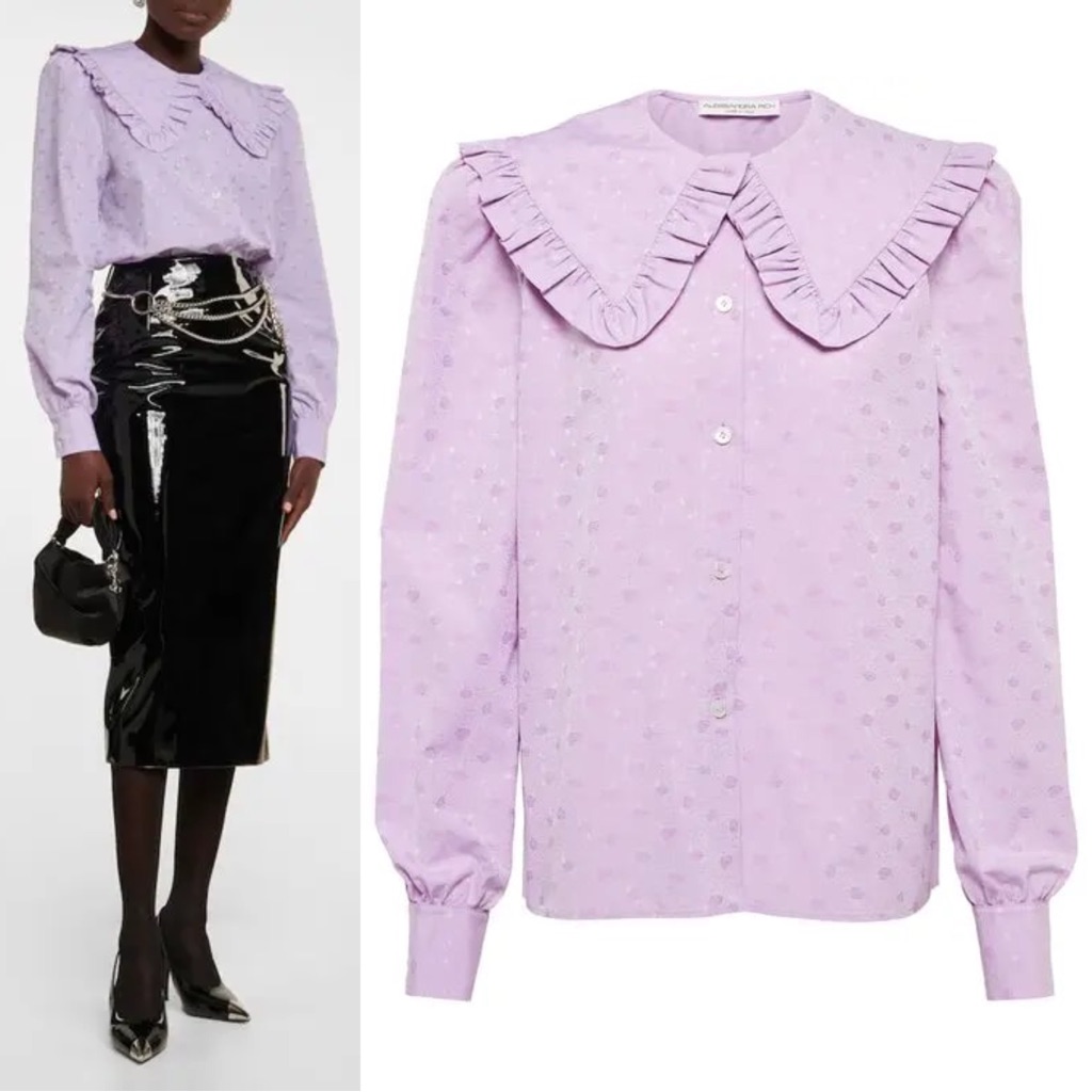 Alessandra Rich Lilac Ruffled Peter Pan Collar Blouse